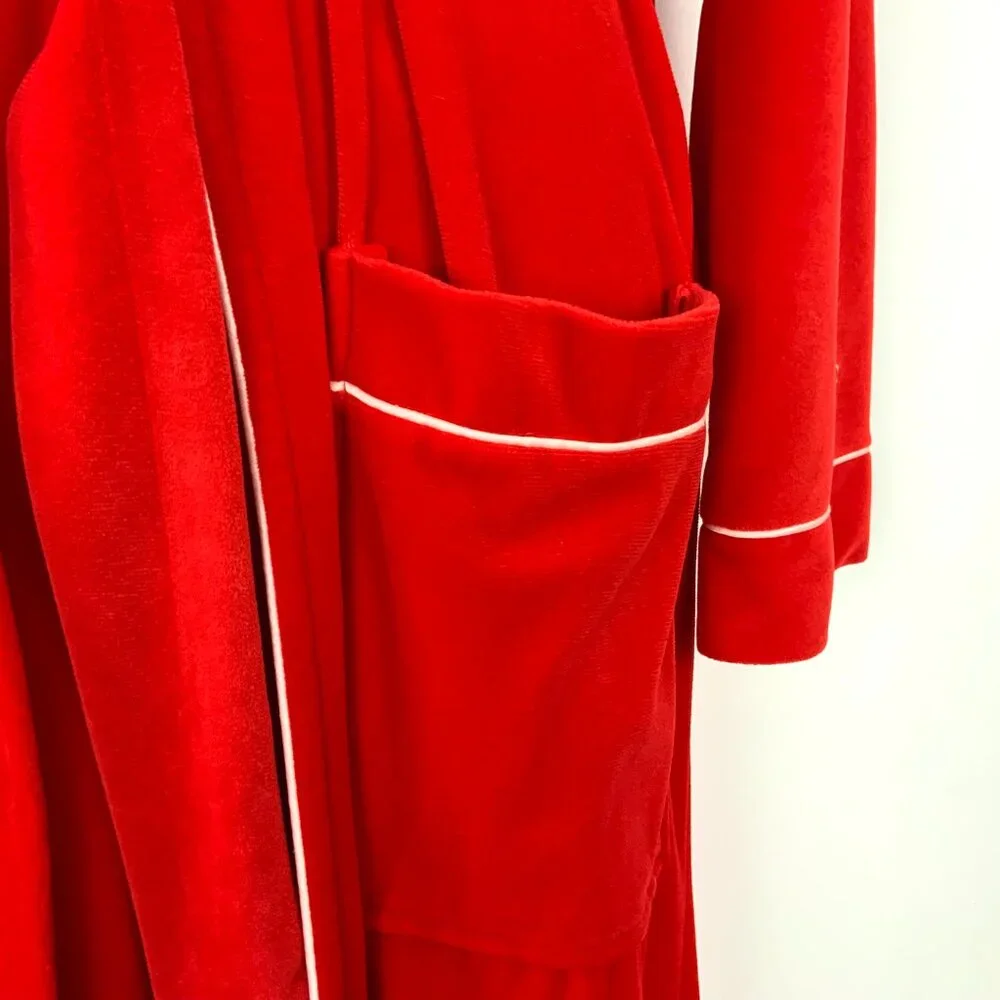 Vintage 80s Pierre Cardin Red Maxi Robe With White Piping Sz M - Picture 5 of 16